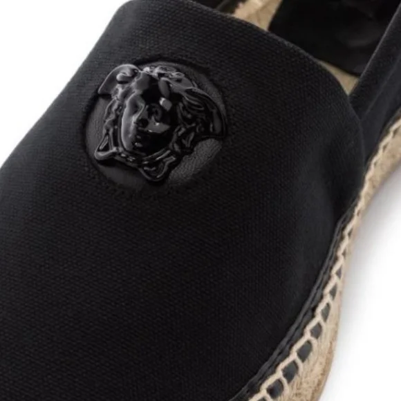 Versace La Medusa Canvas Leather Espadrilles Size 39.5 Black - Picture 3 of 8